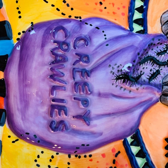 Fitz and Floyd Kitty Witches Ceramic Candy Dish 10" Creepy Crawlies NO BOX Cat - Picture 6 of 16